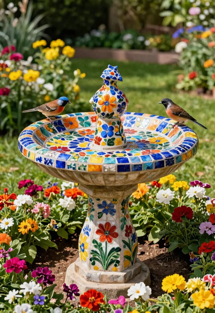 9 Artistic Mosaic Bird Bath Ideas to Brighten Your Yard 7. Floral Pattern Mosaic Bird Bath 0