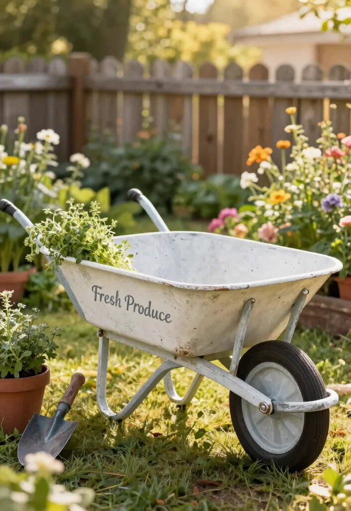 9 Artistic Wheelbarrow Art Ideas to Paint and Display 2. Vintage Farmhouse Style 0