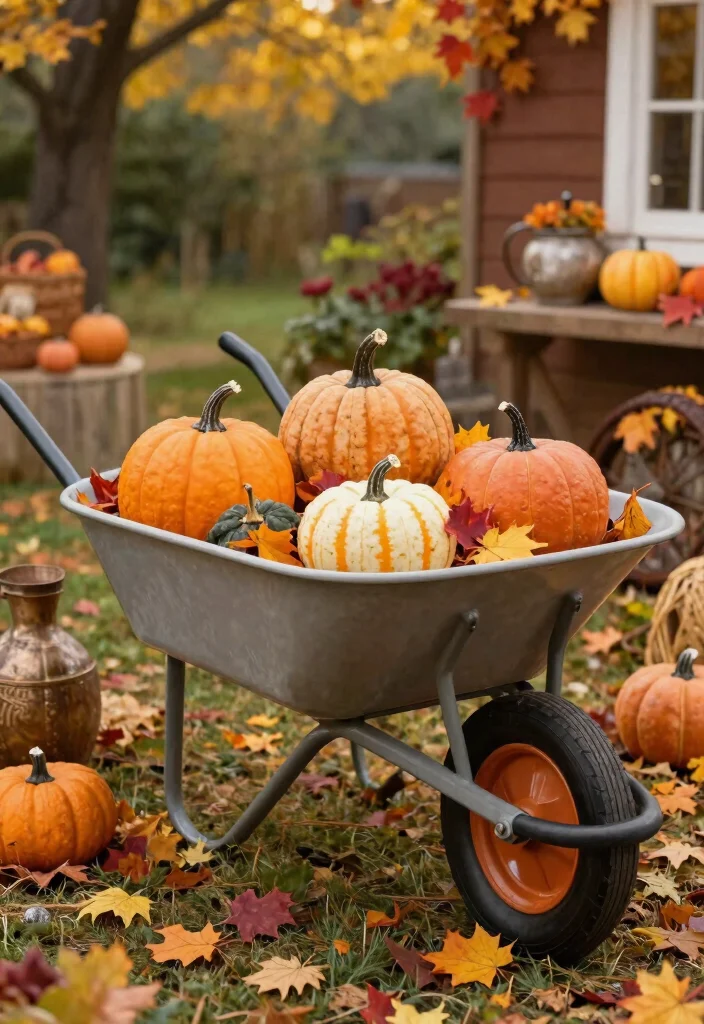 9 Artistic Wheelbarrow Art Ideas to Paint and Display 8. Seasonal Decor Wheelbarrow 0
