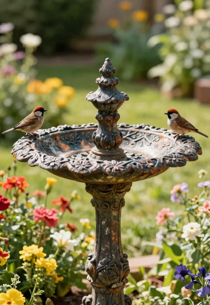 9 Best Bird Bath Top Replacements for Broken Bowls 6. Vintage Finds Rustic Charm 0