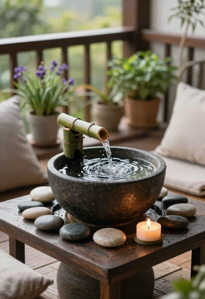 9 Compact Balcony Water Fountain Ideas for Apartments 3. Tabletop Zen Fountain 0