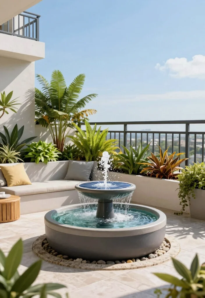 9 Compact Balcony Water Fountain Ideas for Apartments 6. Solar Powered Fountain 0