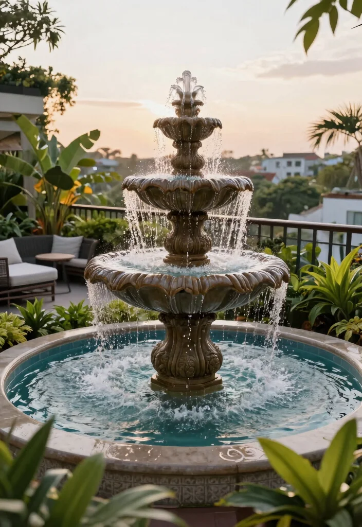 9 Compact Balcony Water Fountain Ideas for Apartments 9. Multi Level Fountain 0