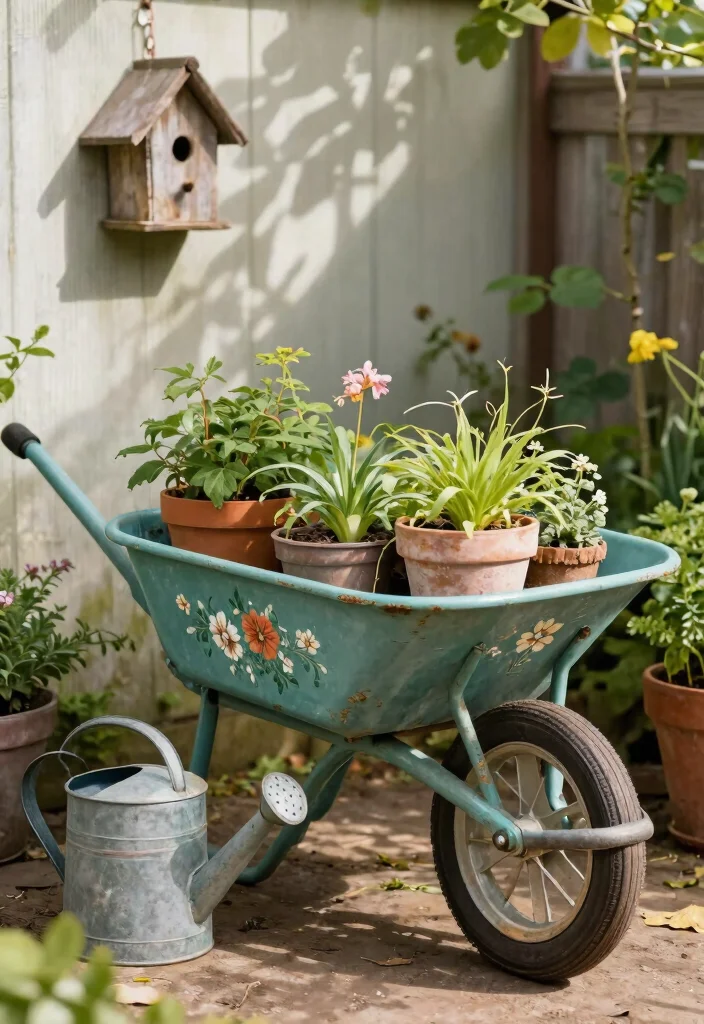 9 Creative Painted Wheelbarrow Ideas to Brighten Your Lawn 4 9 Creative Painted Wheelbarrow Ideas to Brighten Your Lawn 4. Vintage Charm Wheelbarrow 0