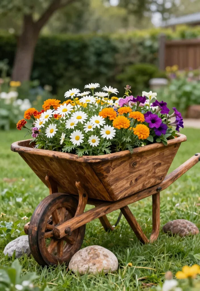 9 Creative Painted Wheelbarrow Ideas to Brighten Your Lawn 7 9 Creative Painted Wheelbarrow Ideas to Brighten Your Lawn 7. Rustic Wood Planter Wheelbarrow 0
