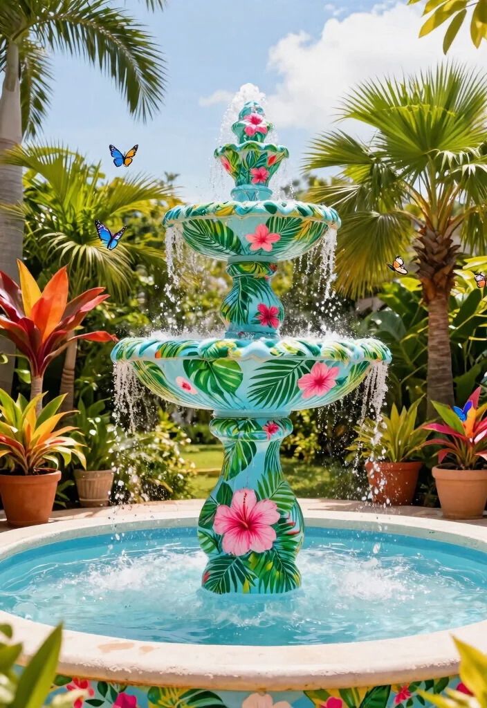 9 Creative Water Fountain Painting Ideas to Restore Concrete 1. Vibrant Tropical Theme 0