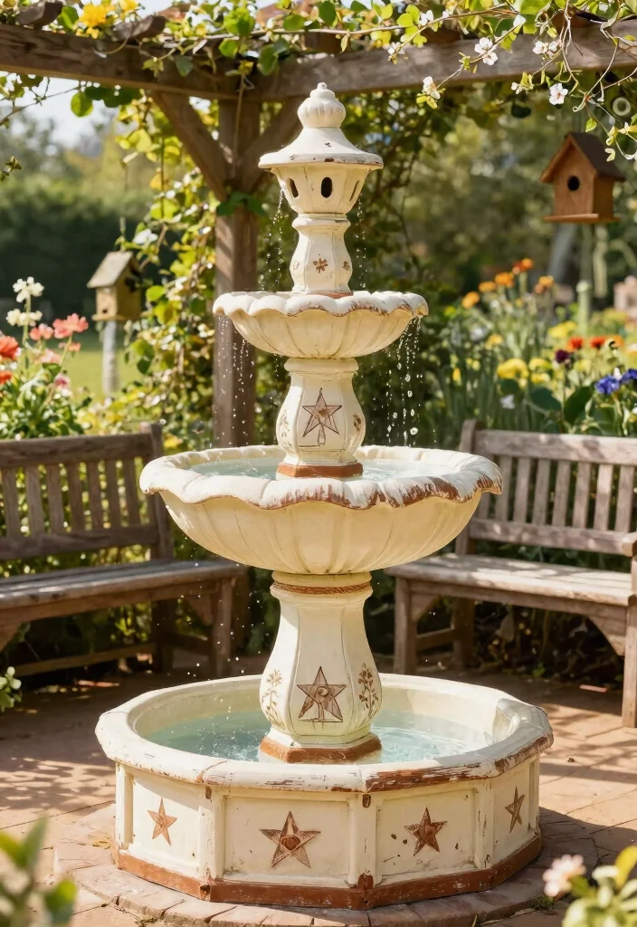 9 Creative Water Fountain Painting Ideas to Restore Concrete 2. Rustic Farmhouse Charm 0