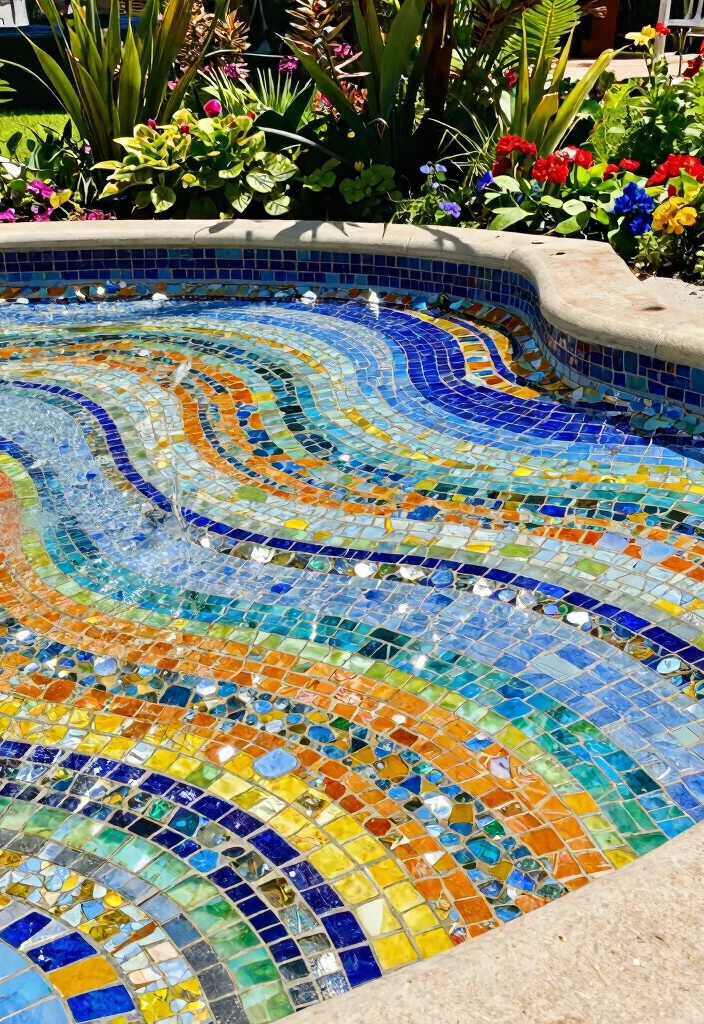 9 Creative Water Fountain Painting Ideas to Restore Concrete 3. Mosaic Masterpiece 0