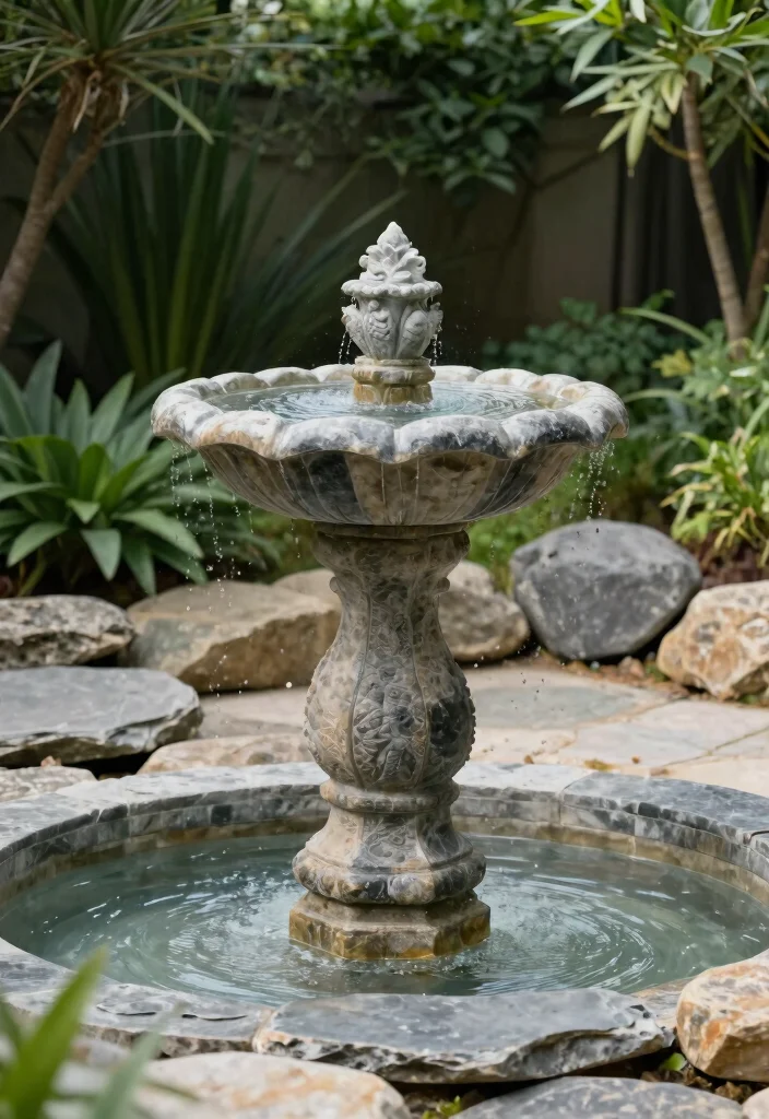 9 Creative Water Fountain Painting Ideas to Restore Concrete 5. Elegant Stone Finish 0