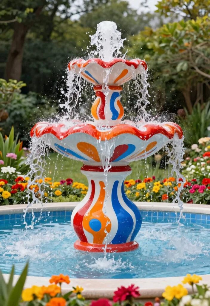 9 Creative Water Fountain Painting Ideas to Restore Concrete 6. Artistic Abstract Splash 0