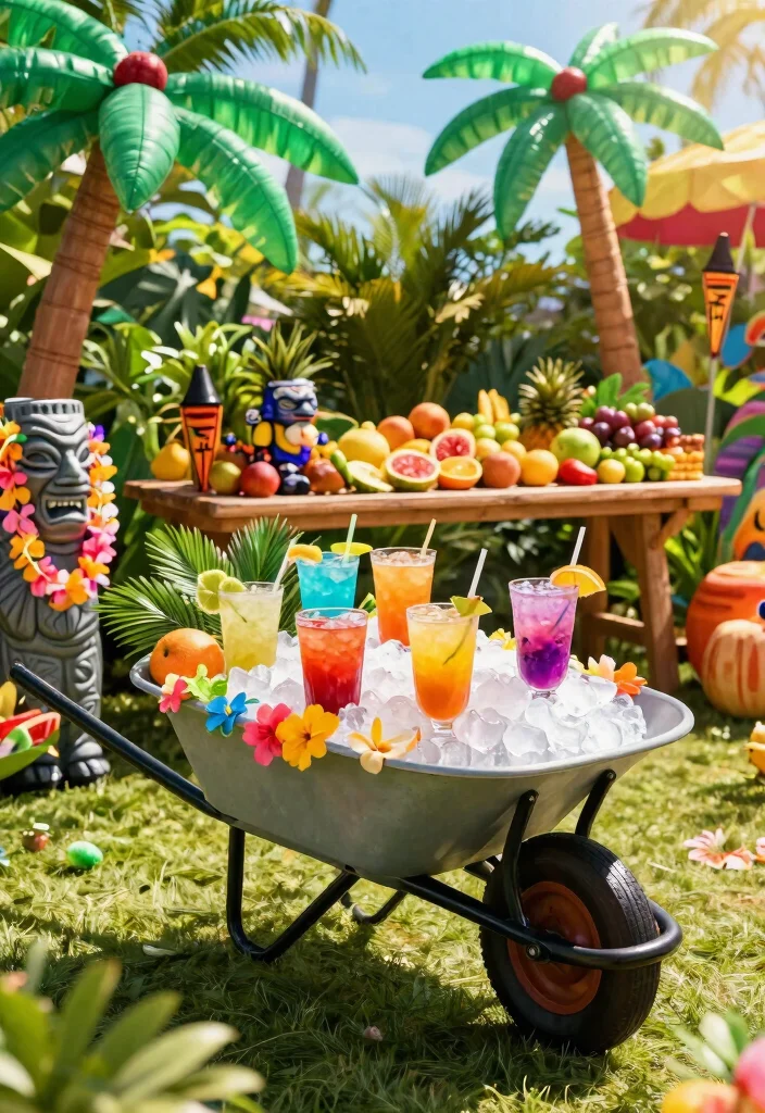 9 Fun Wheelbarrow Cooler Party Ideas for Summer BBQs 1. Tropical Luau Vibes 0
