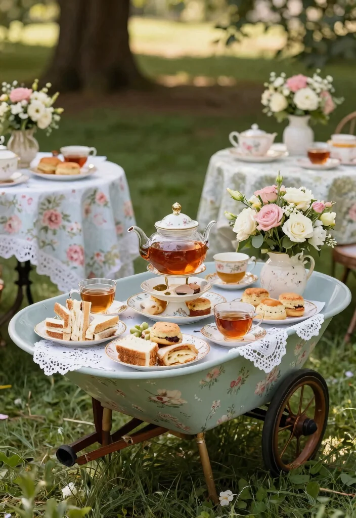 9 Fun Wheelbarrow Cooler Party Ideas for Summer BBQs 5. Vintage Tea Party 0