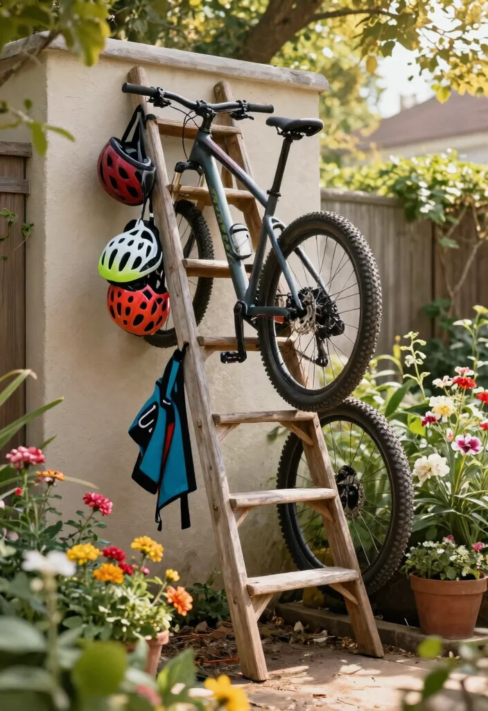 9 Heavy Duty Mountain Bike Storage Ideas Pro Tips 3. Ladder Bike Storage 0