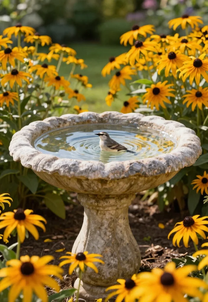 9 Perfect Bird Bath and Feeder Garden Ideas to Attract Birds 3. Elegant Stone Bird Bath 0