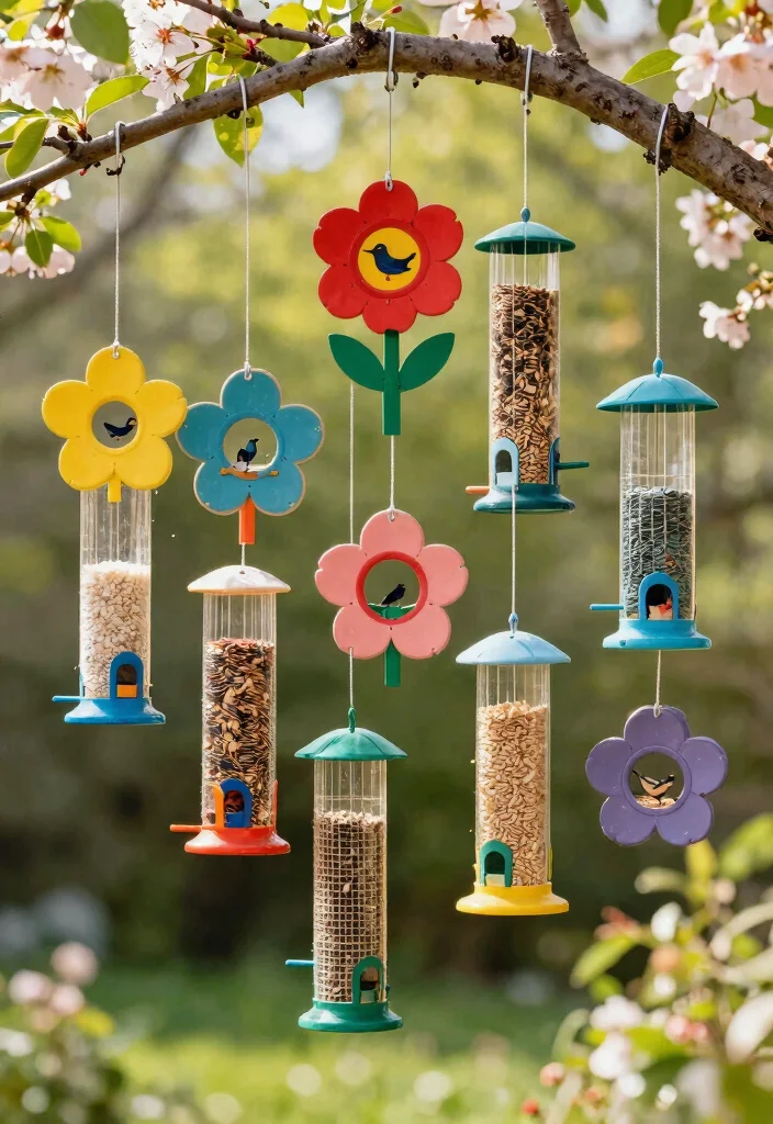 9 Perfect Bird Bath and Feeder Garden Ideas to Attract Birds 4. Vibrant Hanging Feeders 0