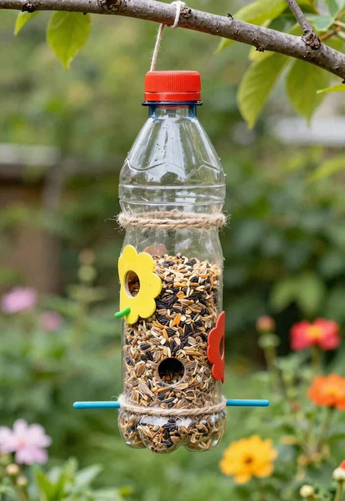9 Perfect Bird Bath and Feeder Garden Ideas to Attract Birds 6. DIY Bottle Bird Feeder 0