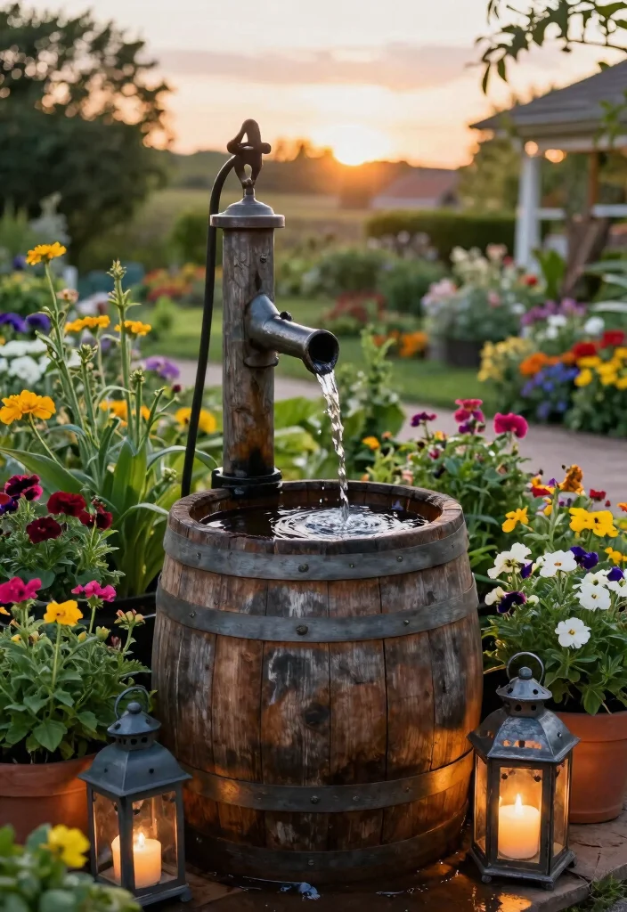 9 Rustic Old Water Pump Fountain Ideas for a Farmhouse Vibe 3 9 Rustic Old Water Pump Fountain Ideas for a Farmhouse Vibe 3. Pump with Rustic Wooden Barrel 0
