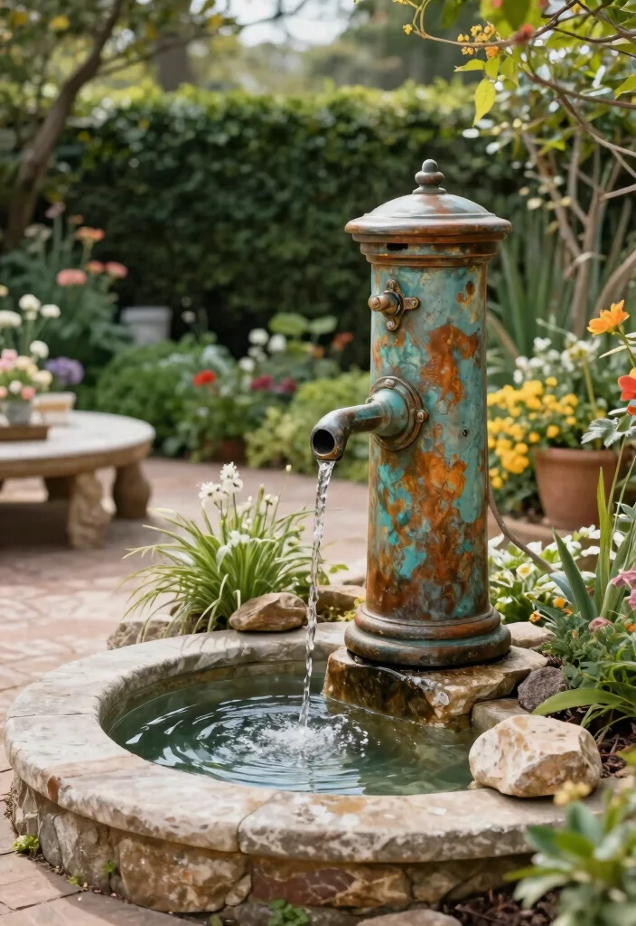 9 Rustic Old Water Pump Fountain Ideas for a Farmhouse Vibe 4 9 Rustic Old Water Pump Fountain Ideas for a Farmhouse Vibe 4. Patina Finish Pump Fountain 0