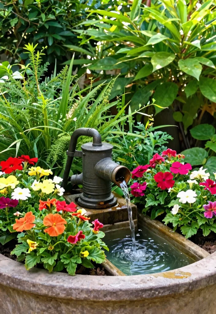 9 Rustic Old Water Pump Fountain Ideas for a Farmhouse Vibe 7 9 Rustic Old Water Pump Fountain Ideas for a Farmhouse Vibe 7. DIY Water Pump Planter Fountain 0