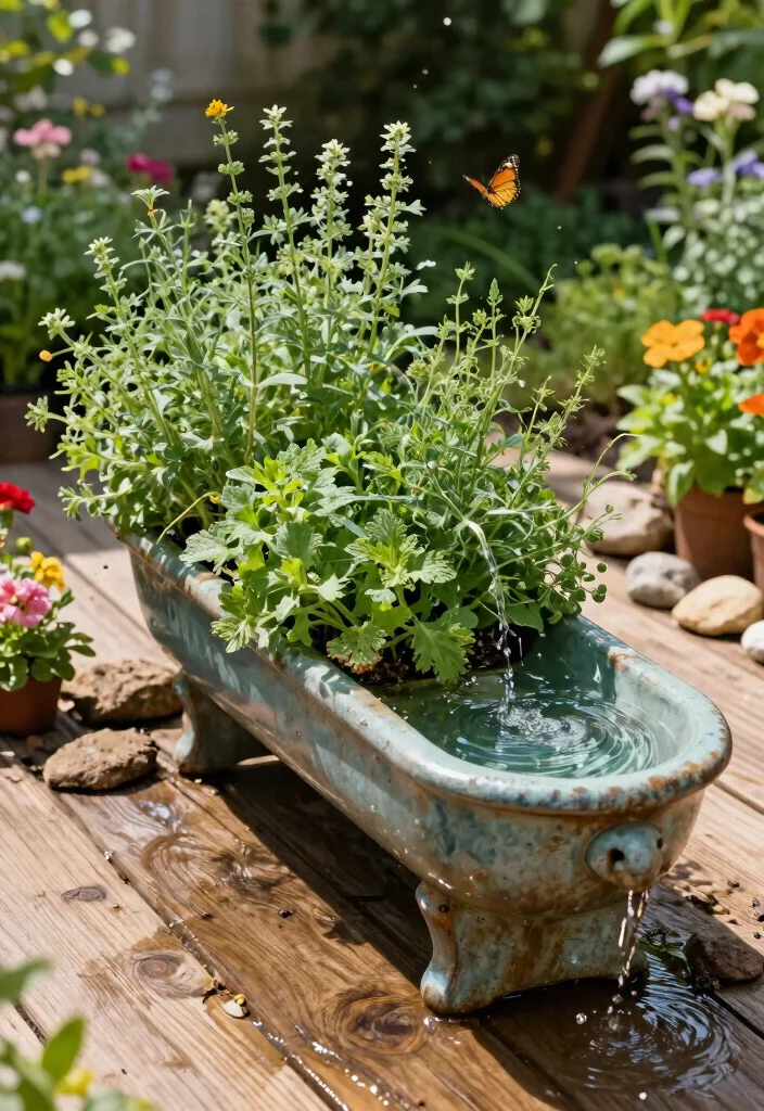 9 Rustic Water Trough Fountain Ideas for Country Gardens 4. Herb Planter Trough Fountain 0