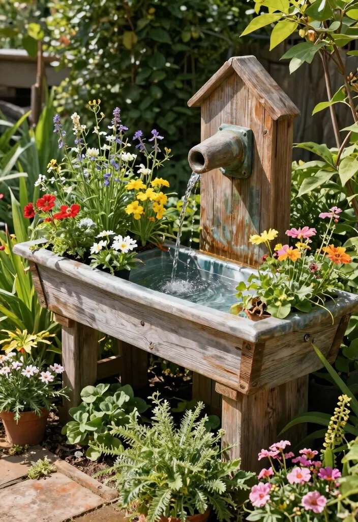 9 Rustic Water Trough Fountain Ideas for Country Gardens 9. Multi Functional Trough Fountain 0