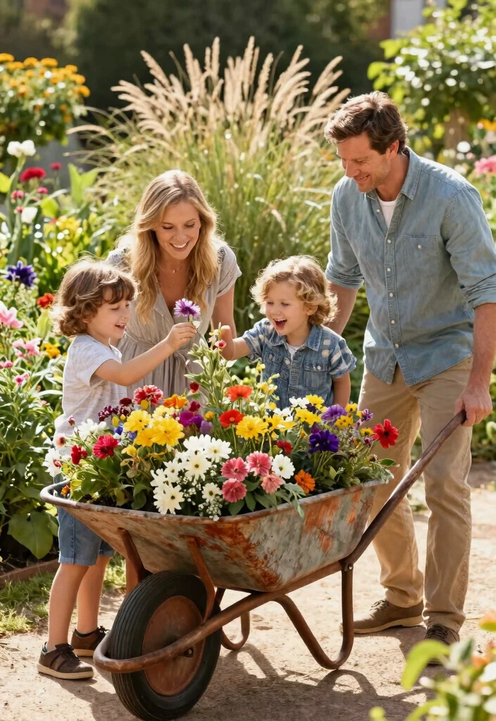 9 Rustic Wheelbarrow Photoshoot Ideas for Family Portraits 1. Wheelbarrow of Blooms 0