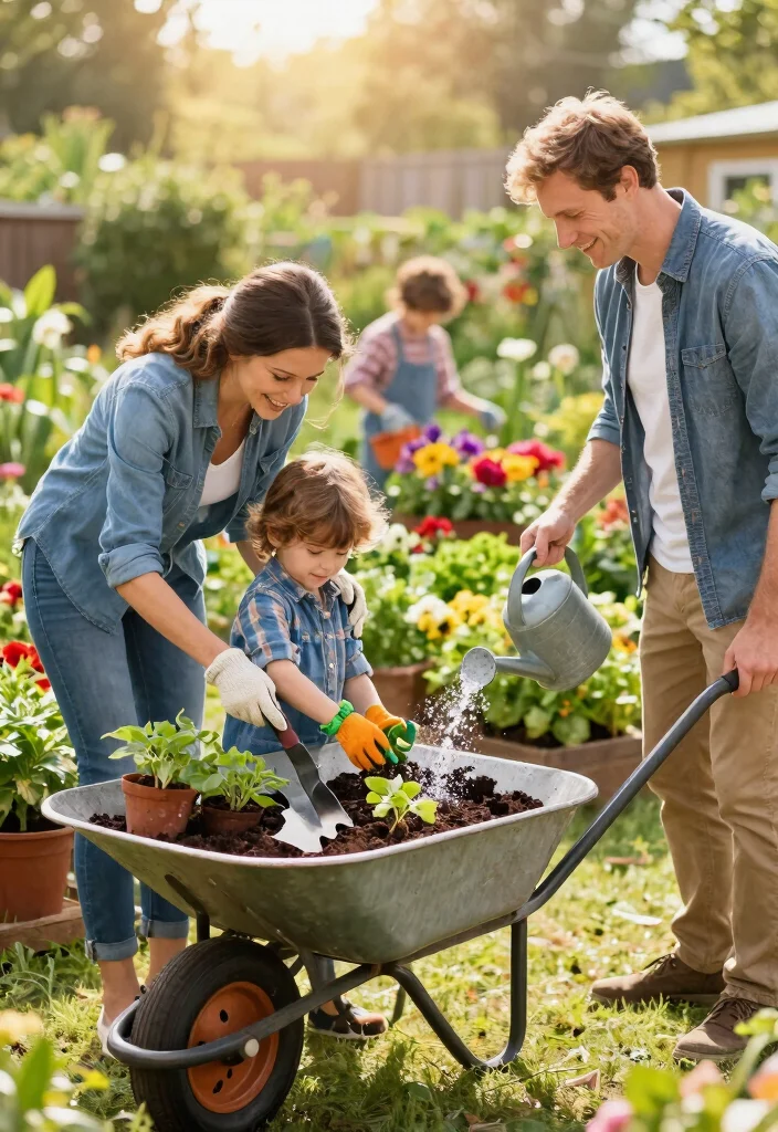 9 Rustic Wheelbarrow Photoshoot Ideas for Family Portraits 4. Family Gardening Day 0