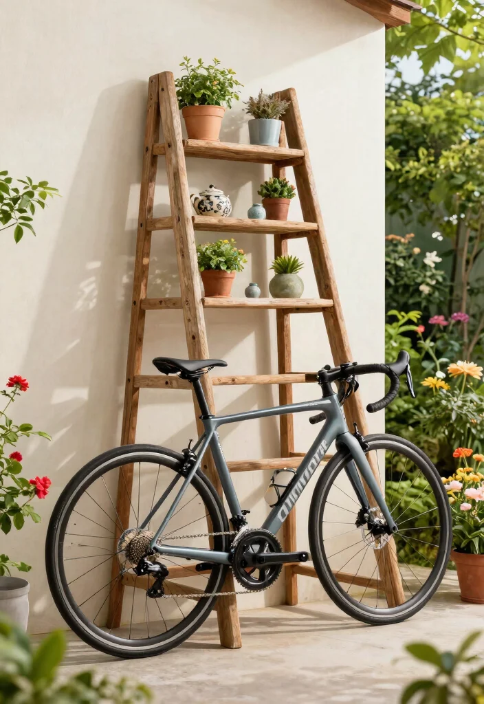 9 Sleek Road Bike Storage Ideas to Display Your Ride 5. Ladder Bike Holder 0
