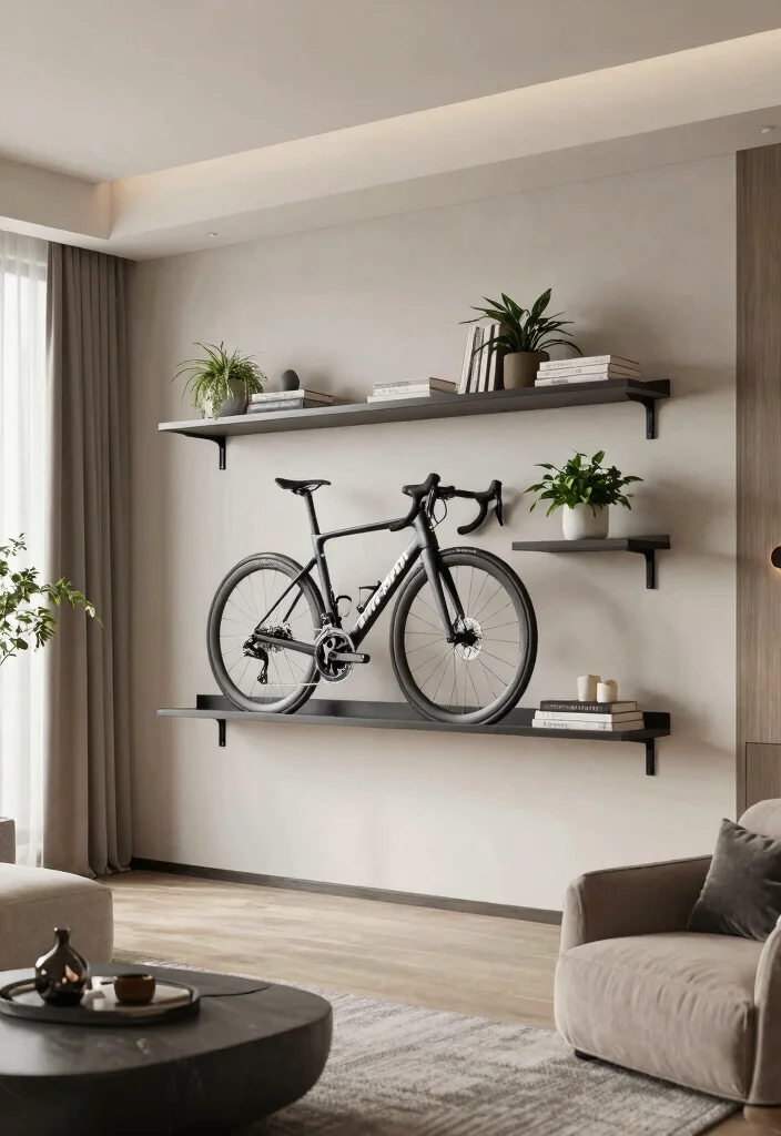 9 Sleek Road Bike Storage Ideas to Display Your Ride 6. Floating Bike Shelves 0