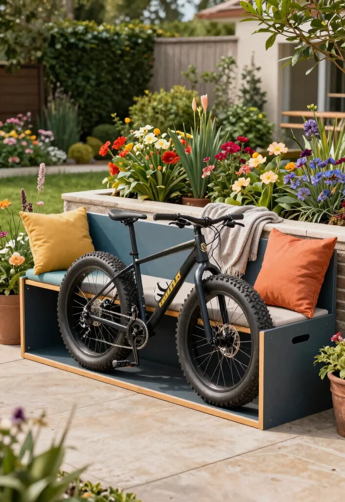 9 Sturdy Fat Bike Storage Ideas for Wide Tires 6. Multi Functional Outdoor Storage Benches 0