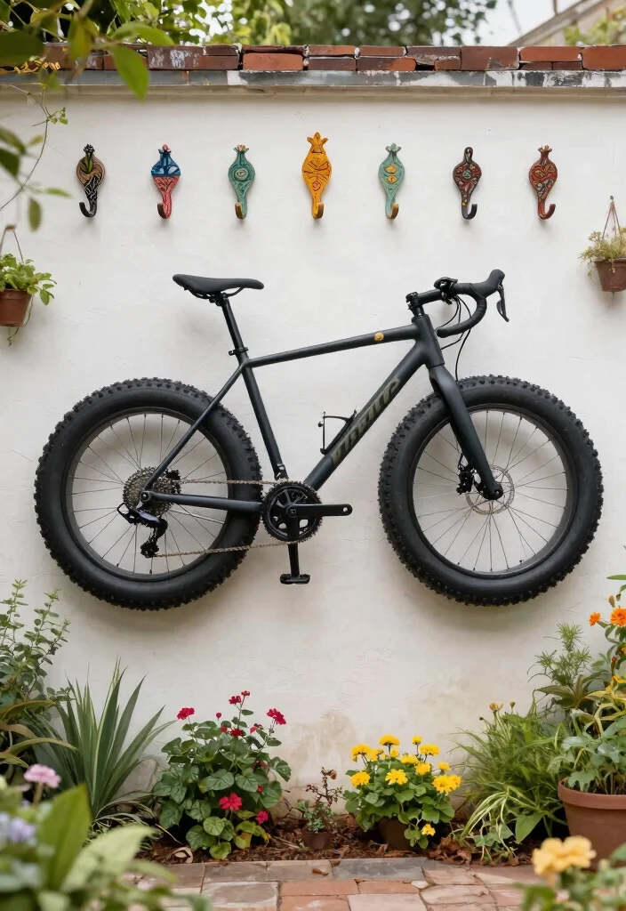 9 Sturdy Fat Bike Storage Ideas for Wide Tires 7. Decorative Bike Hooks 0
