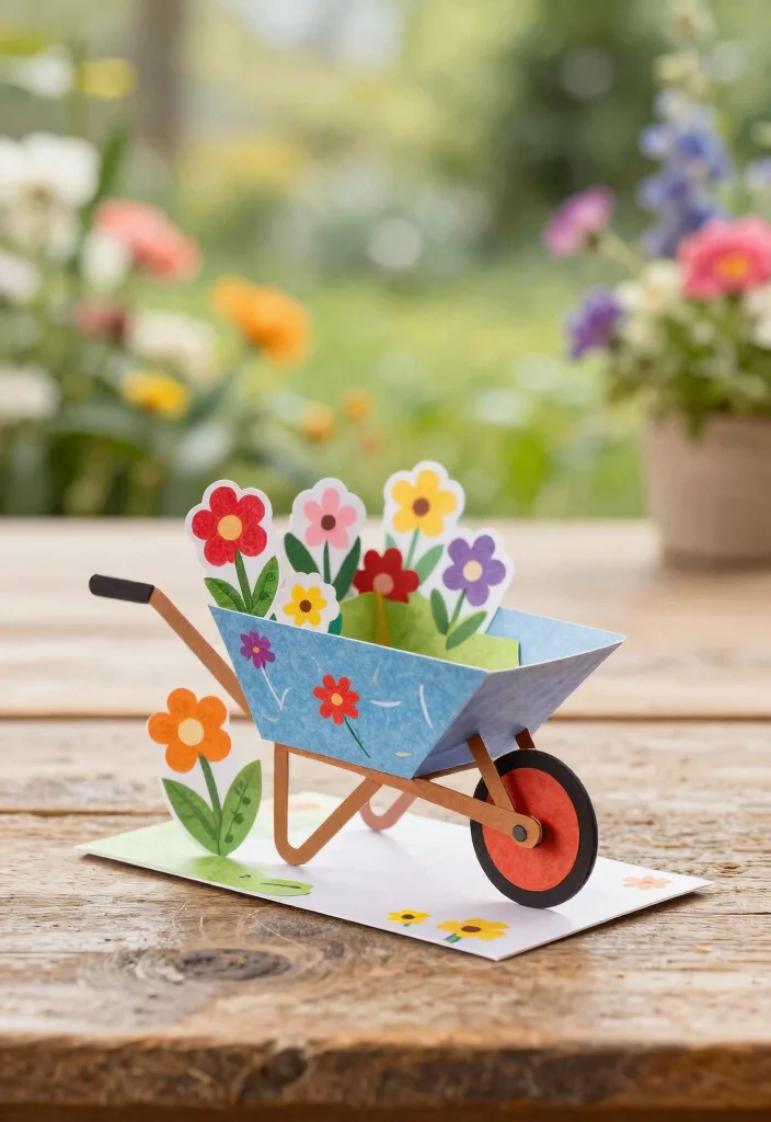 9 Sweet Wheelbarrow Card Ideas for Handmade Crafts 1. Mini Wheelbarrow Pop Up Card 0