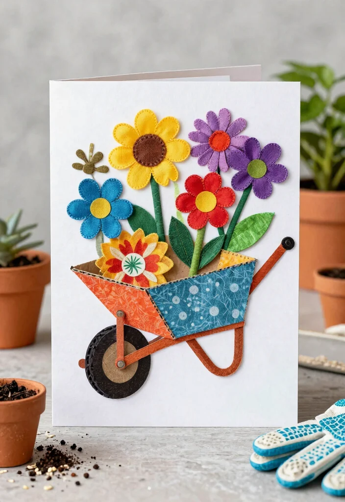 9 Sweet Wheelbarrow Card Ideas for Handmade Crafts 4. Upcycled Wheelbarrow Card 0