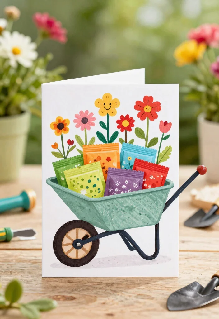 9 Sweet Wheelbarrow Card Ideas for Handmade Crafts 6. Flower Seed Wheelbarrow Card 0