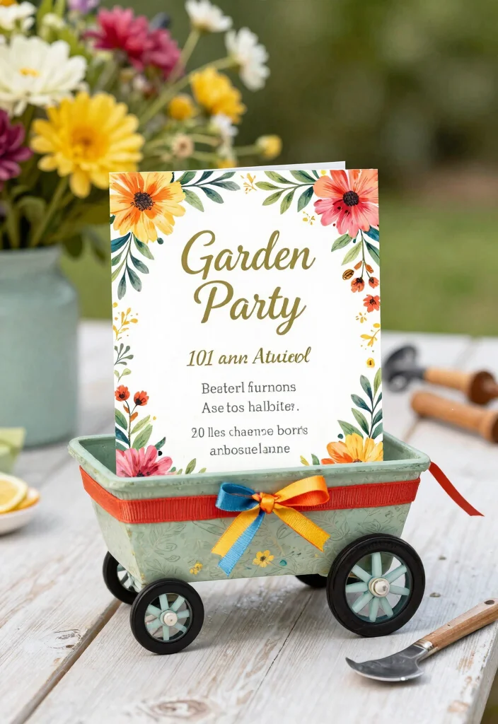 9 Sweet Wheelbarrow Card Ideas for Handmade Crafts 7. Garden Party Invitation Wheelbarrow Card 0