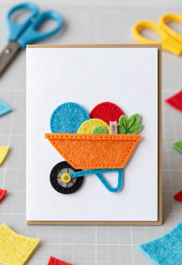 9 Sweet Wheelbarrow Card Ideas for Handmade Crafts 8. Felt Wheelbarrow Card 0