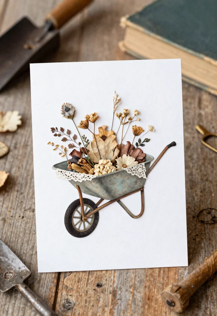 9 Sweet Wheelbarrow Card Ideas for Handmade Crafts 9. Vintage Wheelbarrow Card 0